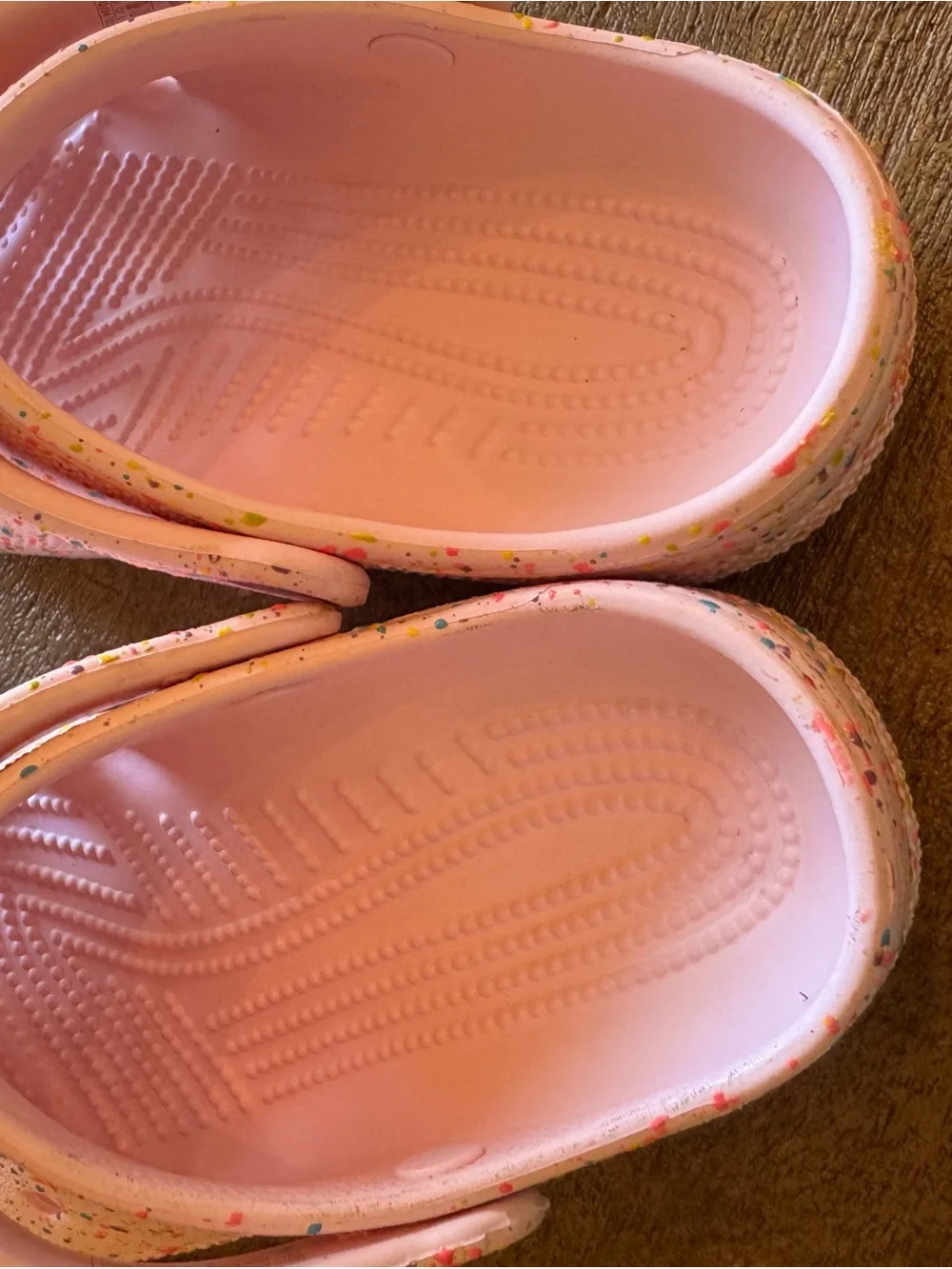 Crocs Splatter Paint Pink Clogs – Kids Size 1 – Gently Used